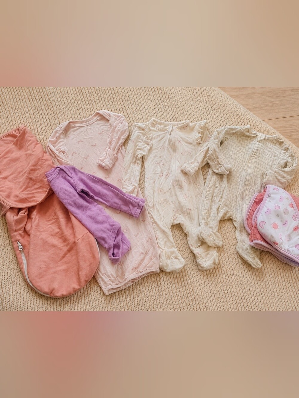 Newborn essentials bundle #3 Swaddle Towel Bodysuit Gown Sleepers